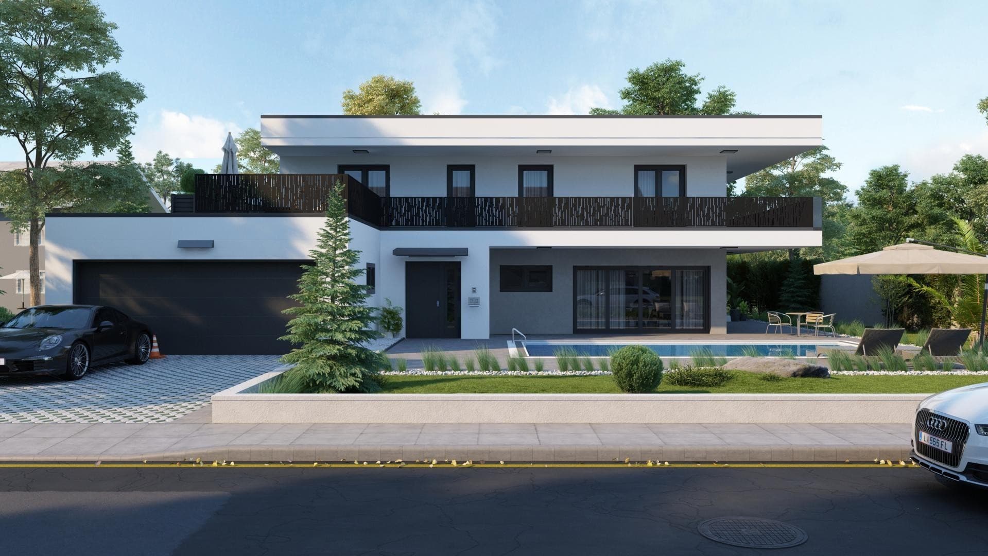 Neugebautes Luxushaus, Ziegelmassiv mit Fernsicht, Pool, Doppelgarage- plus 2 Doppelhaushälften - Bild 1